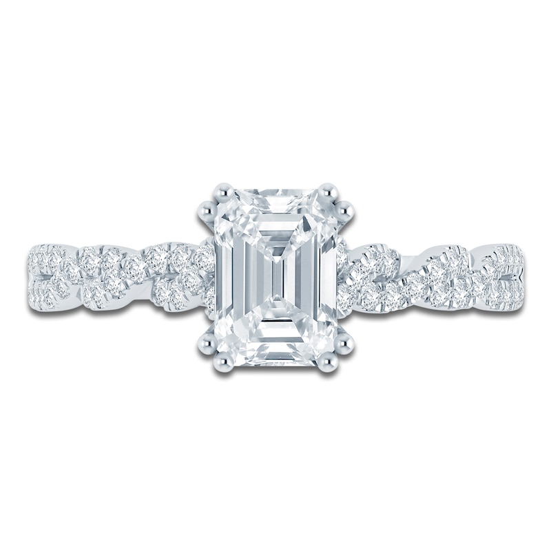 Main Image 3 of Certified Emerald-Cut Diamond Hidden Halo Twist Shank Engagement Ring 1-1/4 ct tw 14K White Gold
