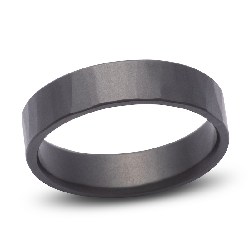 Main Image 1 of Men's Hammered Matte Wedding Band Black Zirconium 5mm