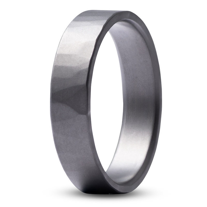 Main Image 2 of Men's Hammered Matte Wedding Band Black Zirconium 5mm