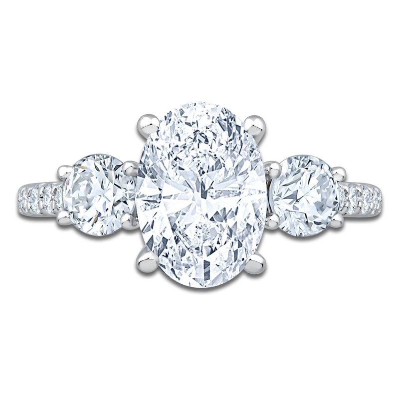 Main Image 3 of Oval & Round-Cut Lab-Grown Diamond Three-Stone Engagement Ring 3 ct tw 14K White Gold