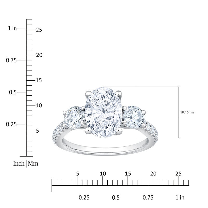 Main Image 4 of Oval & Round-Cut Lab-Grown Diamond Three-Stone Engagement Ring 3 ct tw 14K White Gold