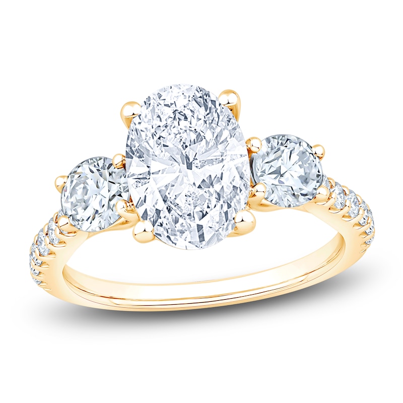 Main Image 1 of Oval & Round-Cut Lab-Grown Diamond Three-Stone Engagement Ring 3 ct tw 14K Yellow Gold