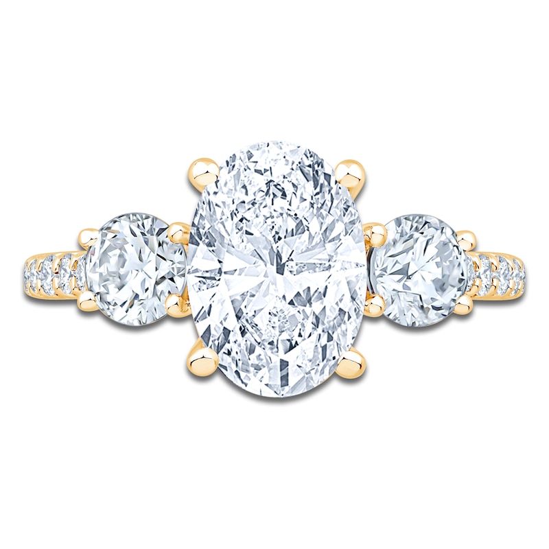 Main Image 3 of Oval & Round-Cut Lab-Grown Diamond Three-Stone Engagement Ring 3 ct tw 14K Yellow Gold
