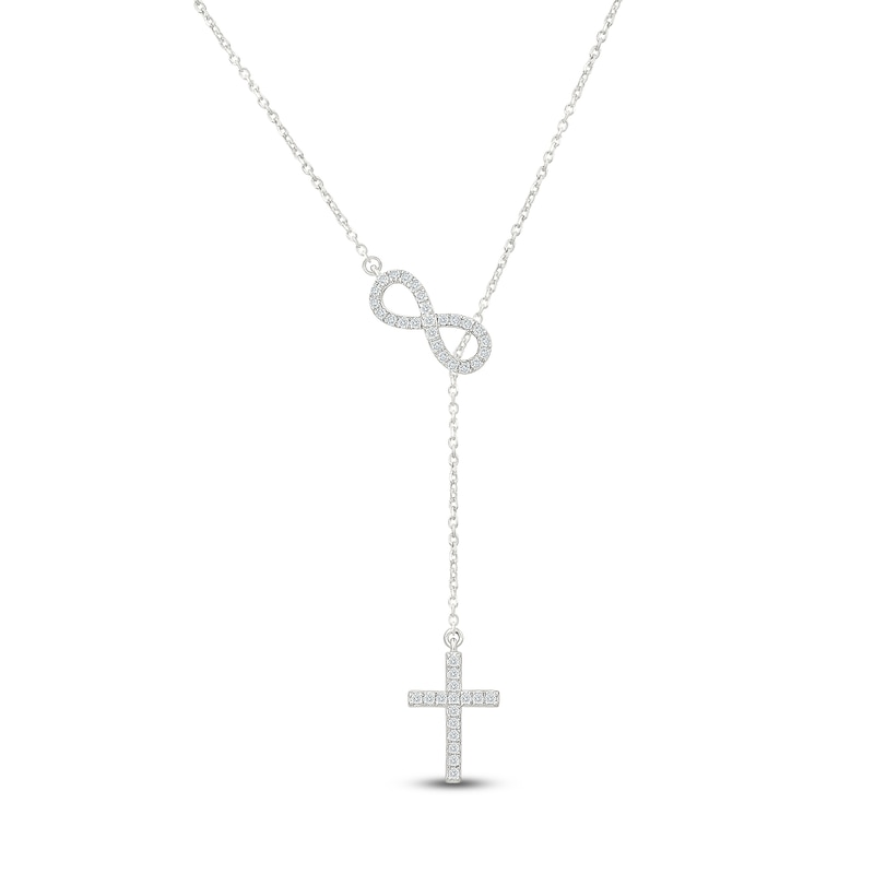Main Image 1 of Diamond Infinity Symbol & Cross Lariat Necklace 1/20 ct tw Sterling Silver 18"