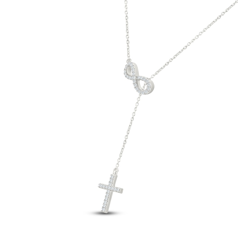Main Image 2 of Diamond Infinity Symbol & Cross Lariat Necklace 1/20 ct tw Sterling Silver 18"