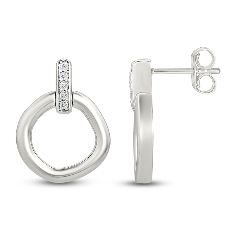 Main Image 1 of Diamond Freeform Circle Earrings 1/15 ct tw Sterling Silver