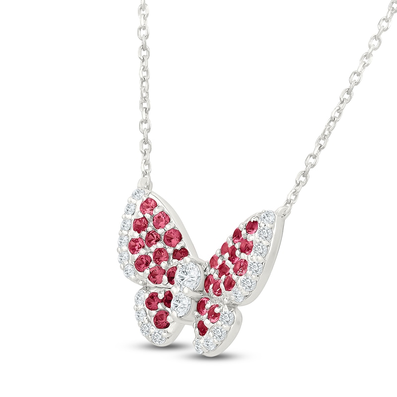 Main Image 2 of Lab-Created Ruby & White Lab-Created Sapphire Butterfly Necklace Sterling Silver 18"