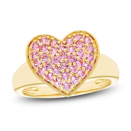 Pink Lab-Created Sapphire Pavé Heart Ring 10K Yellow Gold