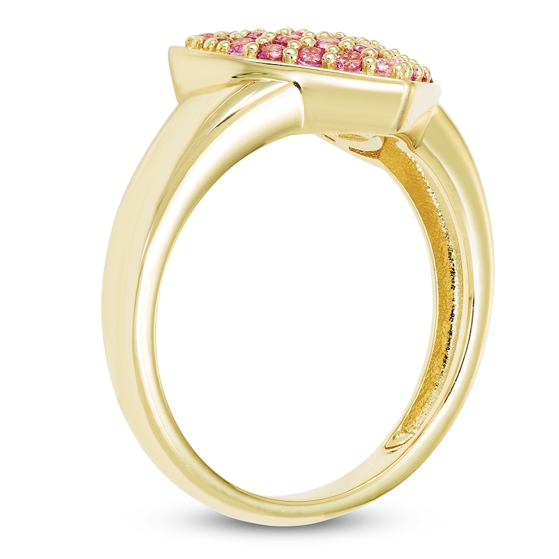 Main Image 2 of Pink Lab-Created Sapphire Pavé Heart Ring 10K Yellow Gold