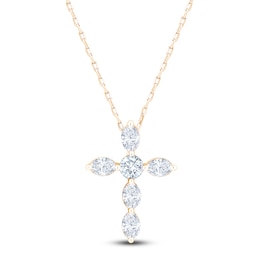 Jared Signature Collection Marquise & Round-Cut Lab-Grown Diamond Cross Necklace 1 ct tw 14K Yellow Gold 18"