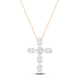 Jared Signature Collection Marquise & Round-Cut Lab-Grown Diamond Cross Necklace 1 ct tw 14K Yellow Gold 18"