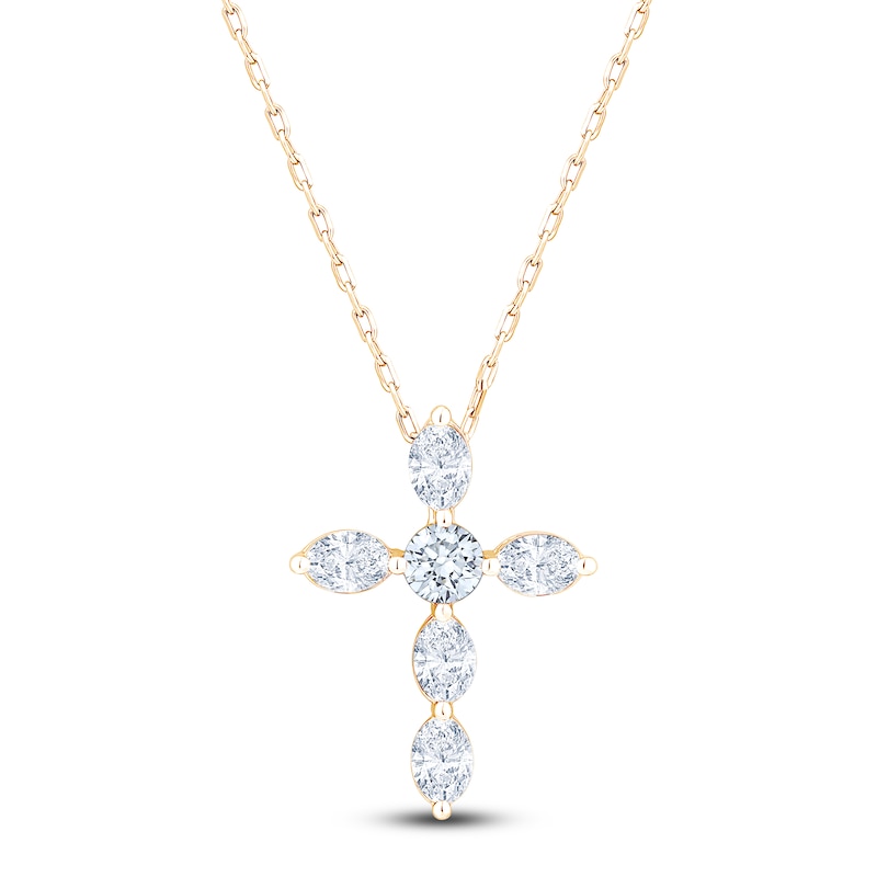 Main Image 1 of Jared Signature Collection Marquise & Round-Cut Lab-Grown Diamond Cross Necklace 1 ct tw 14K Yellow Gold 18"