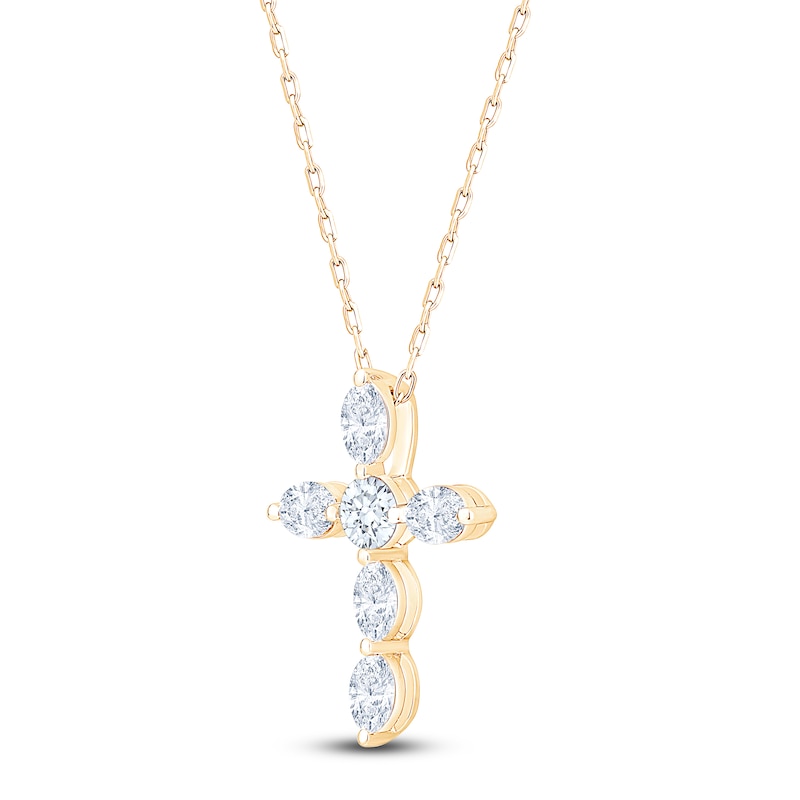 Main Image 2 of Jared Signature Collection Marquise & Round-Cut Lab-Grown Diamond Cross Necklace 1 ct tw 14K Yellow Gold 18"