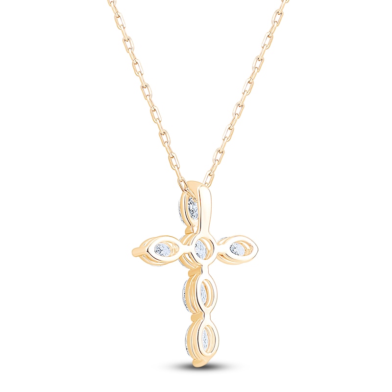 Main Image 3 of Jared Signature Collection Marquise & Round-Cut Lab-Grown Diamond Cross Necklace 1 ct tw 14K Yellow Gold 18"