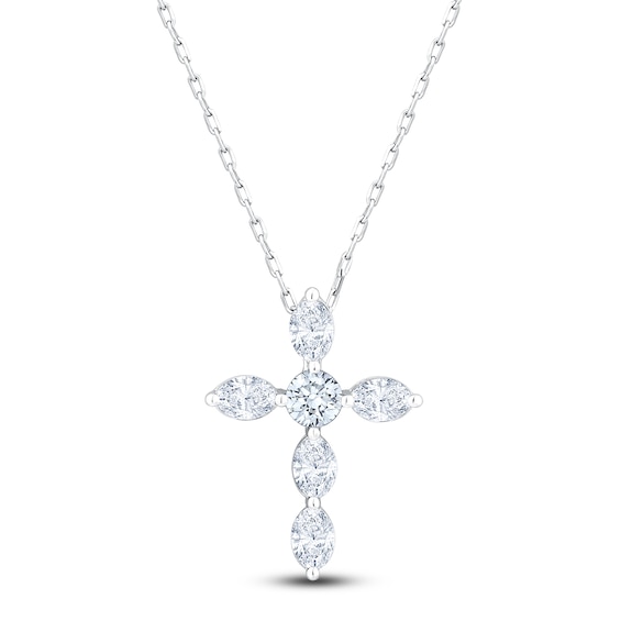 Jared Signature Collection Marquise & Round-Cut Lab-Grown Diamond Cross Necklace 1 ct tw 14K White Gold 18"