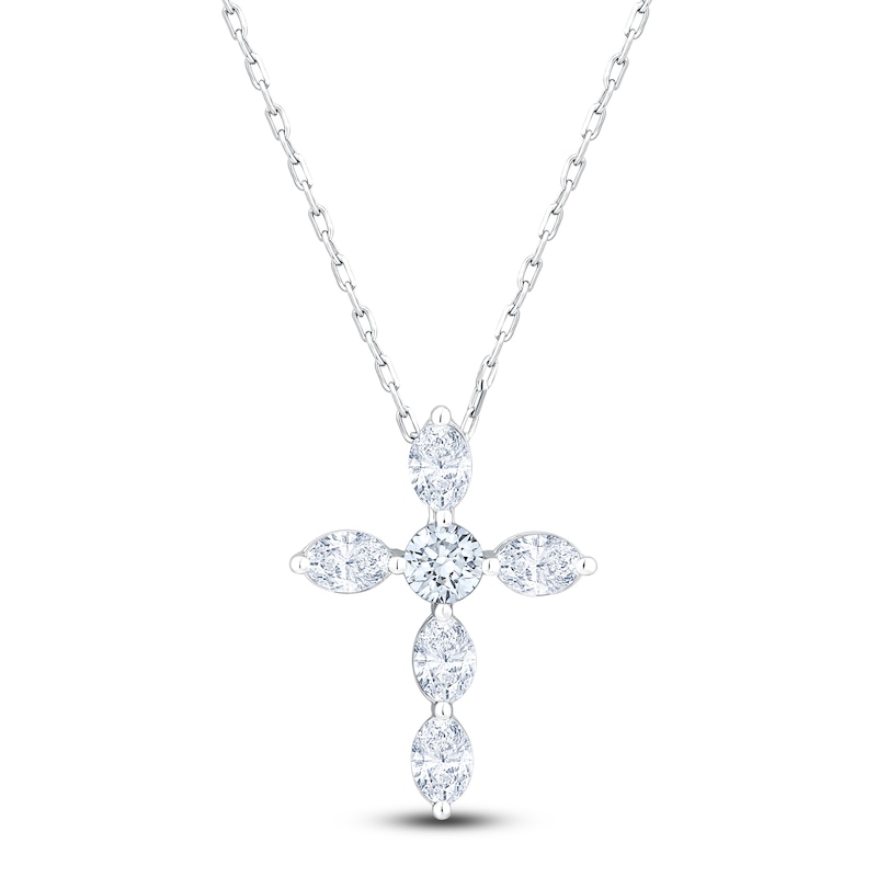 Main Image 1 of Jared Signature Collection Marquise & Round-Cut Lab-Grown Diamond Cross Necklace 1 ct tw 14K White Gold 18"