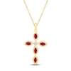 Thumbnail Image 1 of Marquise-Cut Lab-Created Ruby & Diamond Accent Cross Necklace 10K Yellow Gold 18"