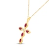 Thumbnail Image 2 of Marquise-Cut Lab-Created Ruby & Diamond Accent Cross Necklace 10K Yellow Gold 18"