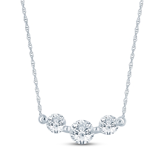 Jared Signature Lab-Grown Diamond Three-Stone Smile Necklace 1 ct tw 10K White Gold 18"