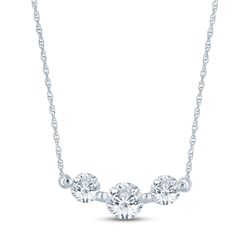 Main Image 1 of Jared Signature Lab-Grown Diamond Three-Stone Smile Necklace 1 ct tw 10K White Gold 18"