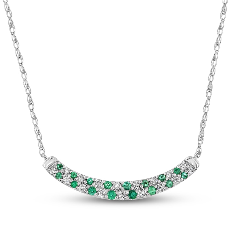 Main Image 1 of Natural Emerald & Diamond Curved Bar Necklace 1/5 ct tw 10K White Gold 18"