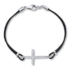 Thumbnail Image 1 of Diamond Cross Bracelet 1/6 ct tw Sterling Silver/Black Leather