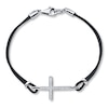 Thumbnail Image 0 of Diamond Cross Bracelet 1/6 ct tw Sterling Silver/Black Leather