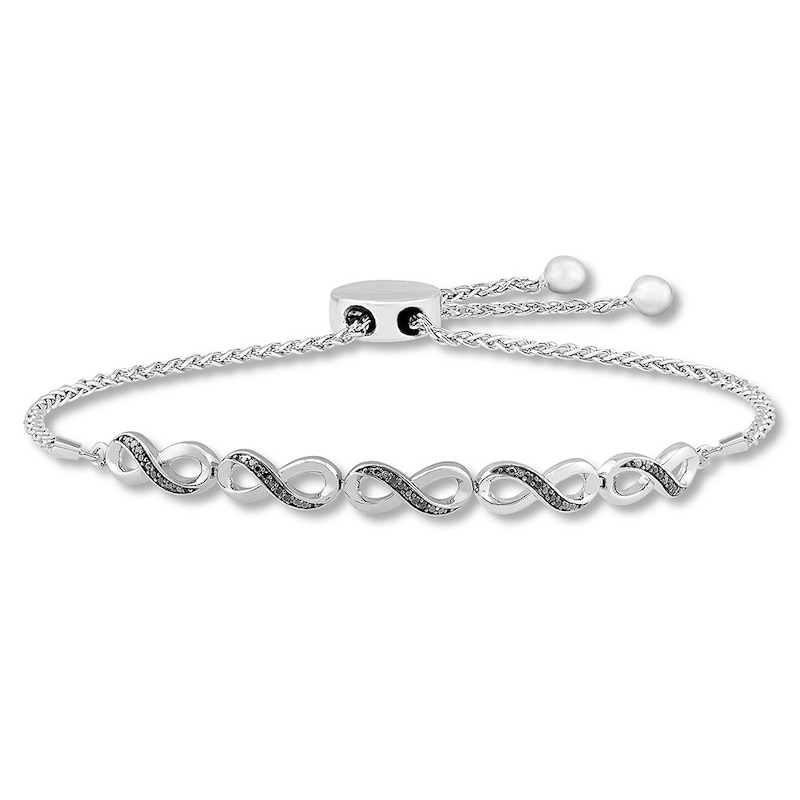 Main Image 1 of Black Diamond Bolo Bracelet 1/10 carat tw Sterling Silver