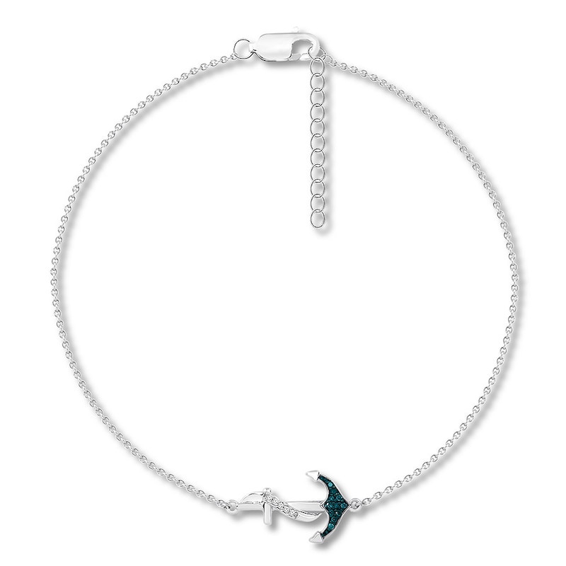 Blue & White Diamond Anklet 1/20 ct tw Sterling Silver