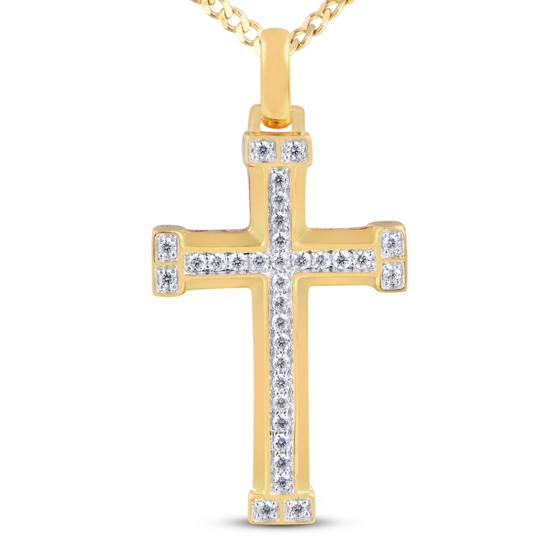 Main Image 3 of Men's Diamond Cross Necklace 1/3 ct tw 10K Yellow Gold