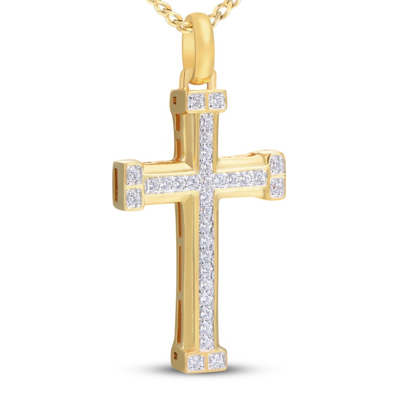 Main Image 4 of Men's Diamond Cross Necklace 1/3 ct tw 10K Yellow Gold