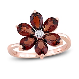 Natural Garnet Floral Ring Diamond Accent 10K Rose Gold