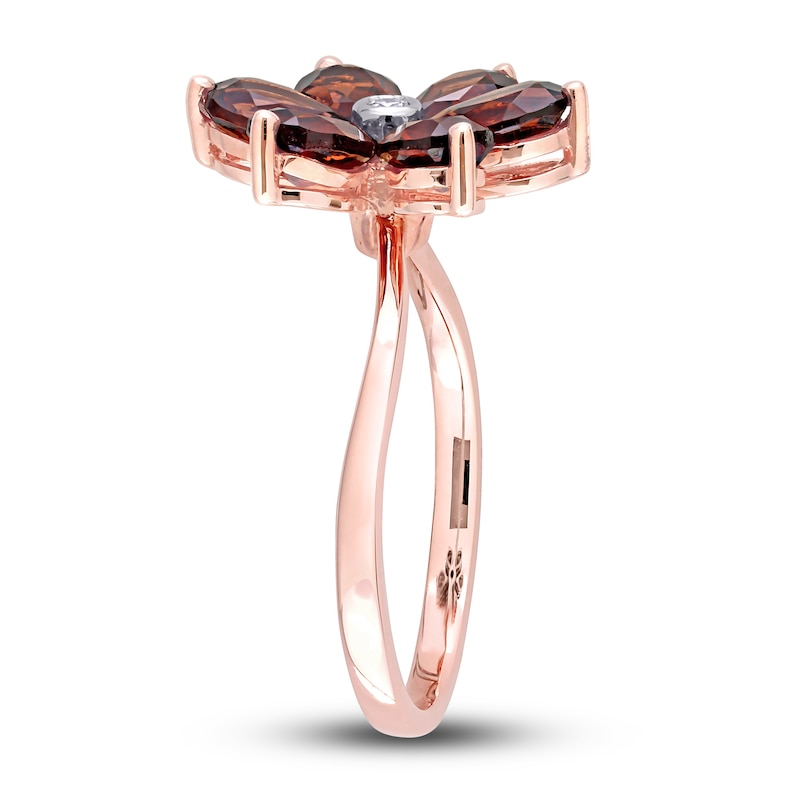 Main Image 2 of Natural Garnet Floral Ring Diamond Accent 10K Rose Gold