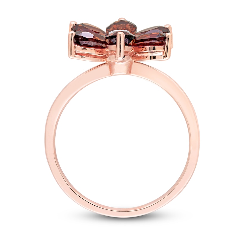 Main Image 3 of Natural Garnet Floral Ring Diamond Accent 10K Rose Gold
