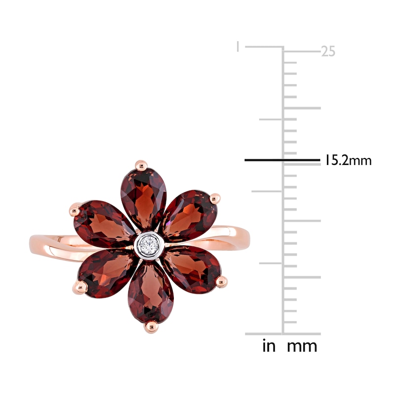 Main Image 4 of Natural Garnet Floral Ring Diamond Accent 10K Rose Gold