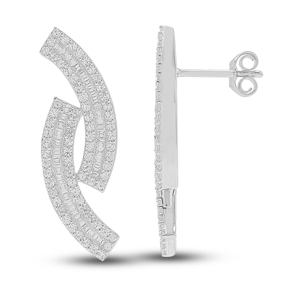 Jared The Galleria Of Jewelry Diamond Earrings 1 ct tw Round/Baguette 14K White Gold