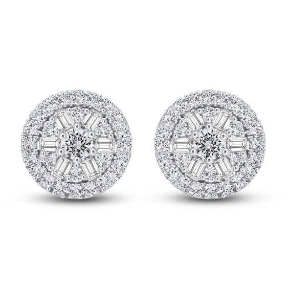 Jared The Galleria Of Jewelry Diamond Stud Earrings 3/8 ct tw Round/Baguette 10K White Gold
