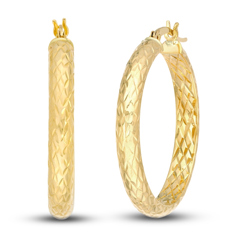Diamond-Cut In/Out Hoop Earrings 14K Yellow Gold 30mm