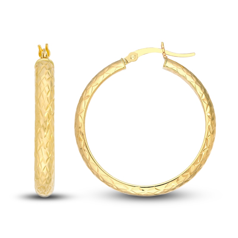 Diamond-Cut In/Out Hoop Earrings 14K Yellow Gold 30mm