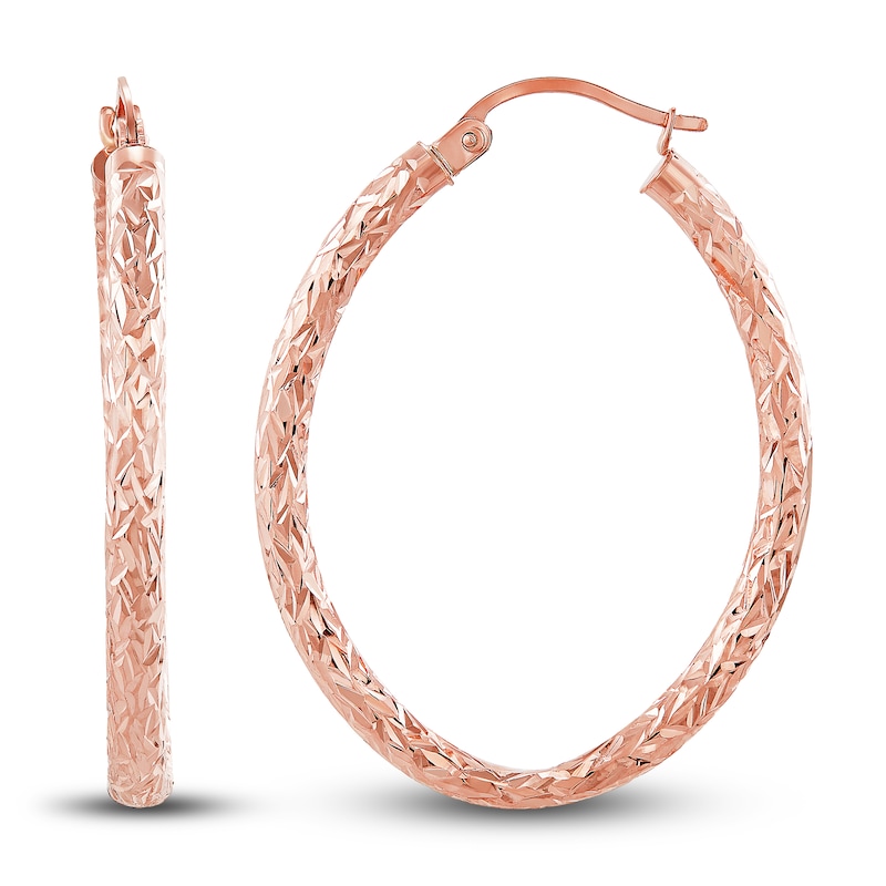 Main Image 1 of Diamond-Cut Oval Tube Hoop Earrings 14K Rose Gold