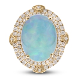 Natural Opal Ring 1 ct tw Diamonds 14K Yellow Gold