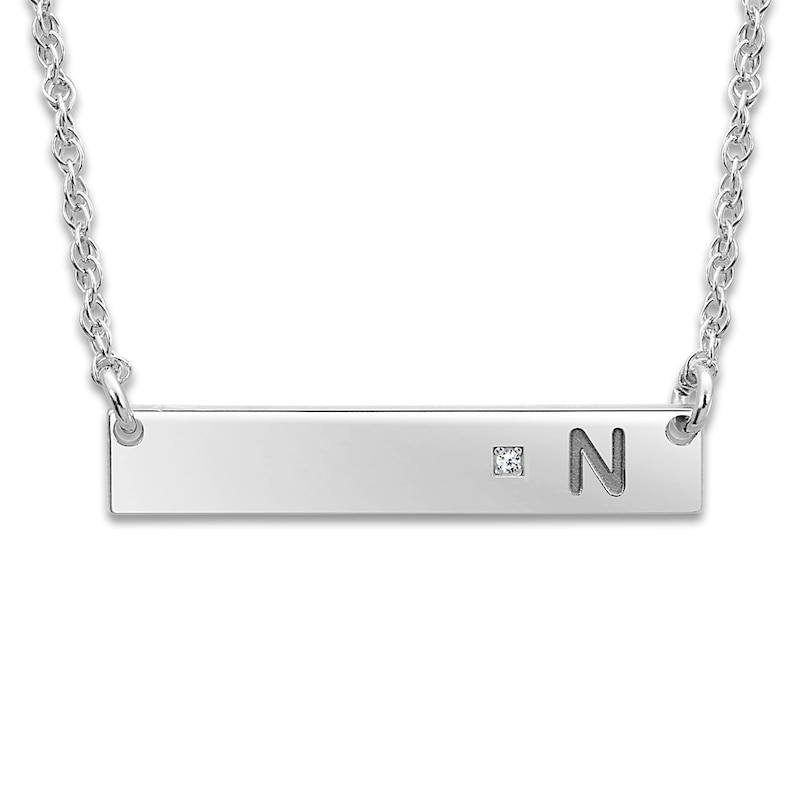 Main Image 1 of Bar Necklace Diamond Accents 10K White Gold 18"