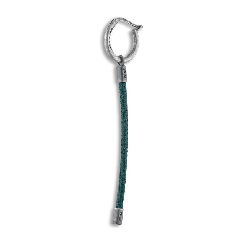 Marco Dal Maso Men's Green Leather Long Mono Earring Sterling Silver