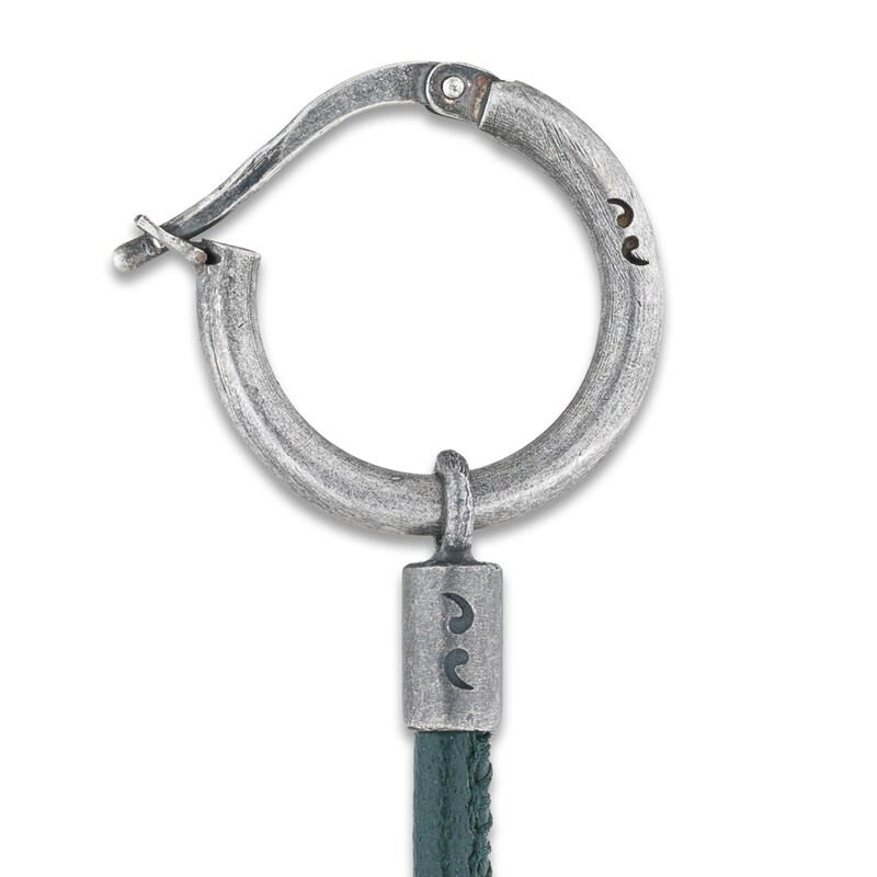 Marco Dal Maso Men's Green Leather Long Mono Earring Sterling Silver