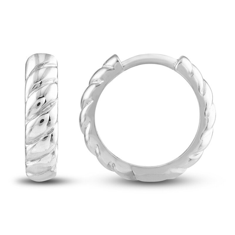 Ribbed Hoop Earrings 14K White Gold