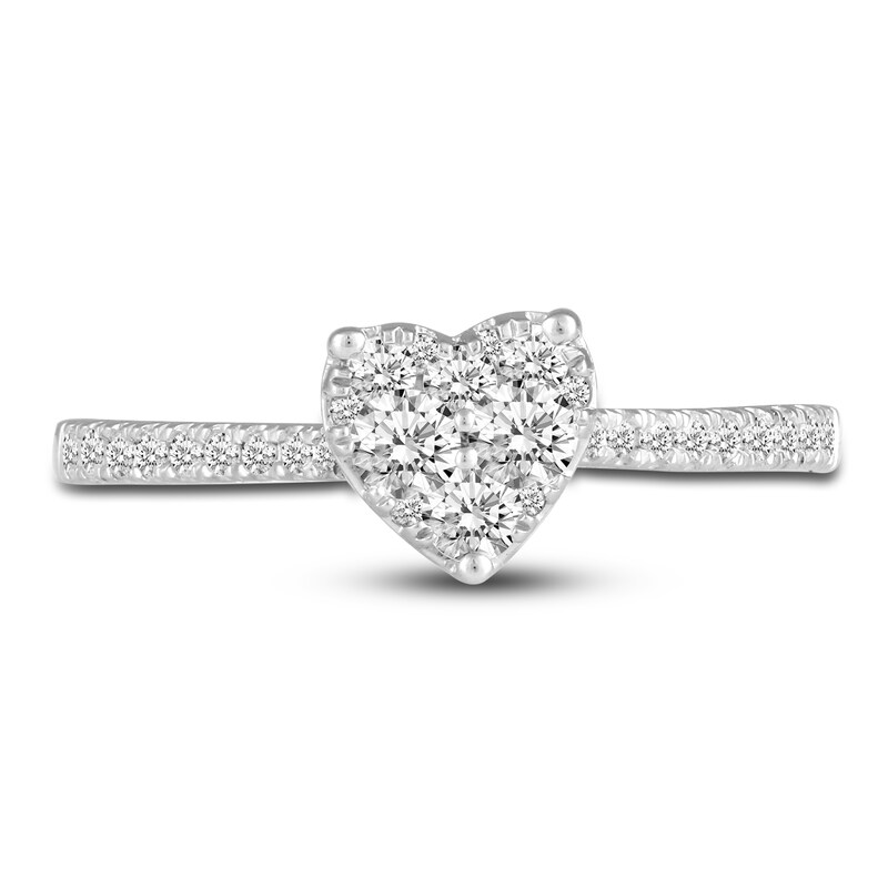 Diamond Heart Engagement Ring 1/2 ct tw Round 10K White Gold