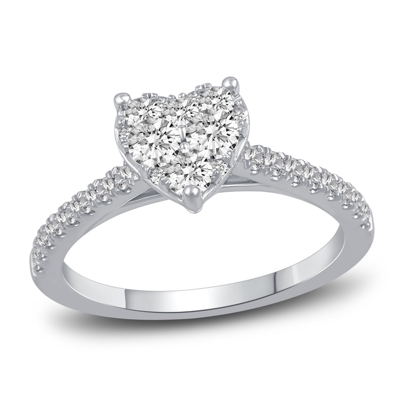 Diamond Heart Engagement Ring 3/4 ct tw Round 14K White Gold