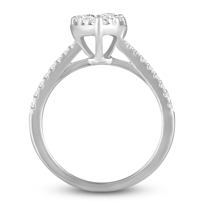 Diamond Heart Engagement Ring 3/4 ct tw Round 14K White Gold