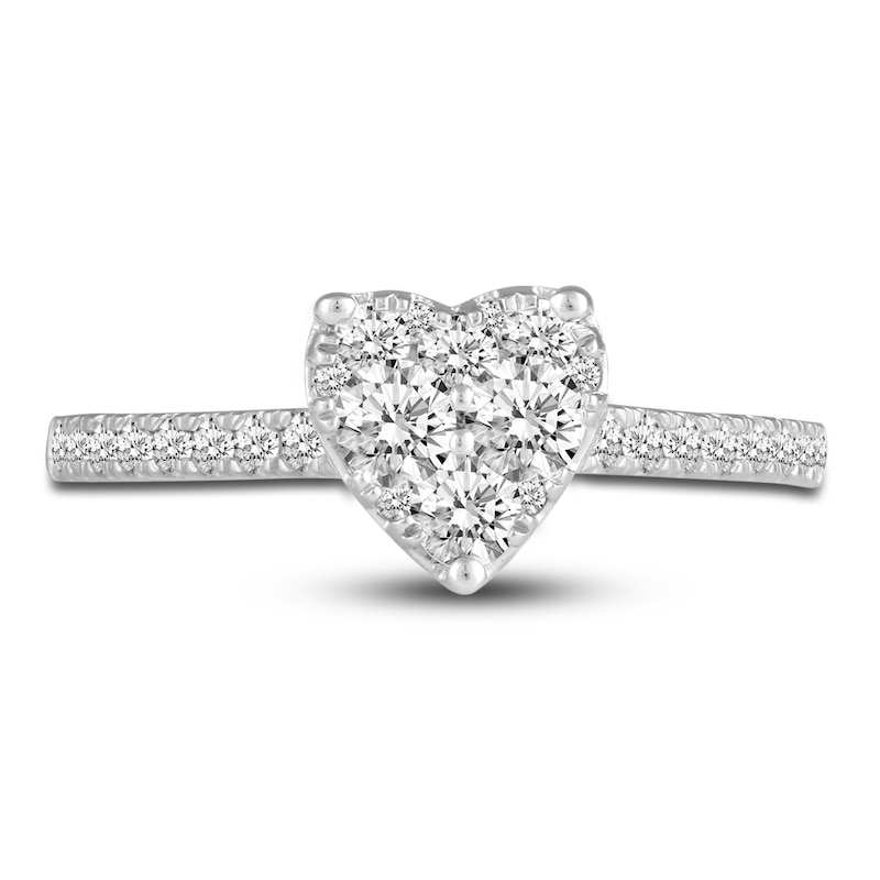 Diamond Heart Engagement Ring 3/4 ct tw Round 14K White Gold