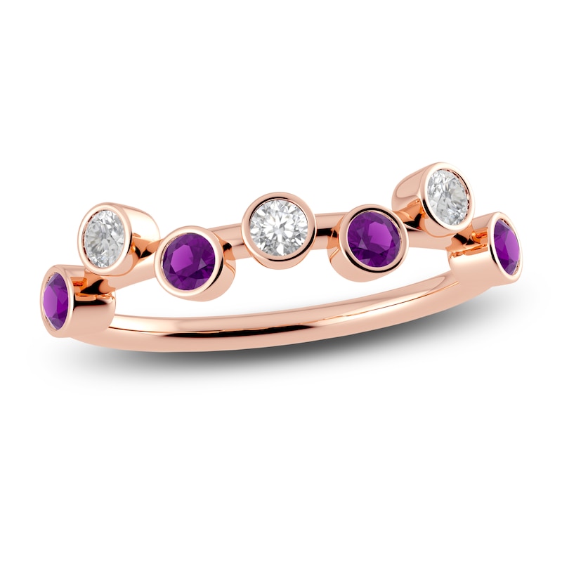 Juliette Maison Natural White Sapphire & Natural Amethyst Ring 10K Rose Gold